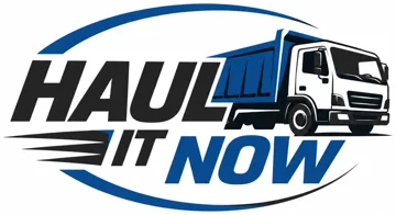 Haul It Now logo, a blue and white dump truck in an oval